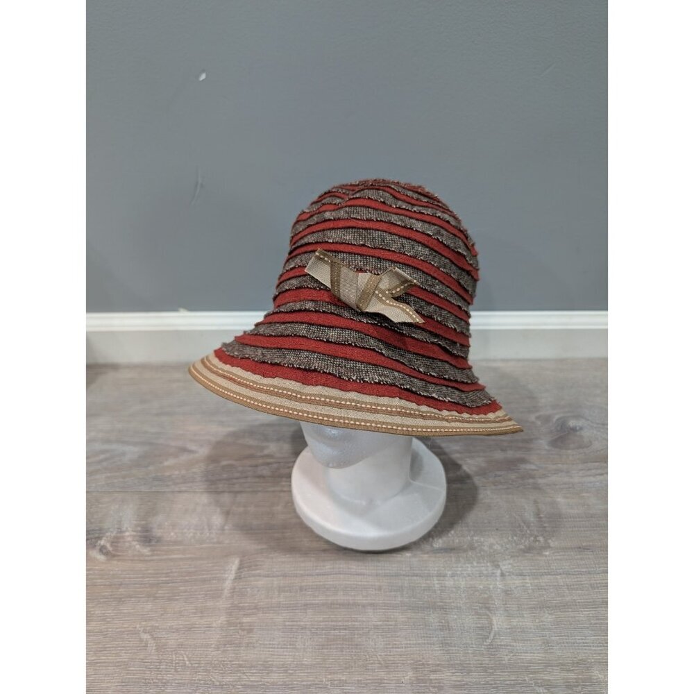 Grace Hats Womens Red Tan Layered Bucket Hat With Bow Wool Blend Hike Camp Beach